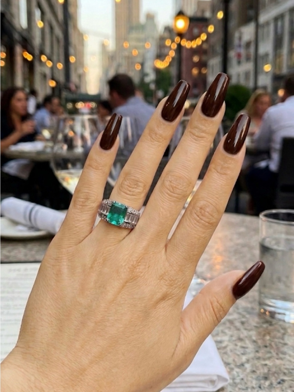 Stunning Emerald Cut Green Stone Cocktail Ring Size 6